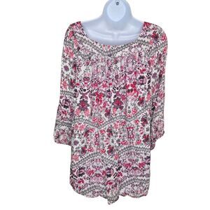 Caffe Marakech Pink Floral Boho Peasant Top Size 2x